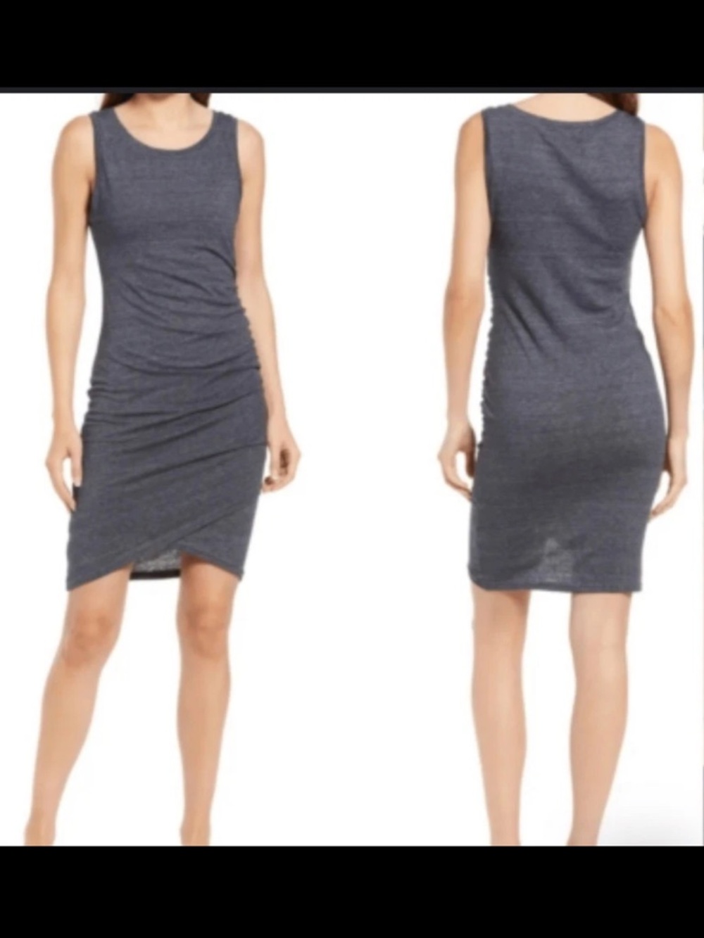 Leith Charcoal Sleeveless Ruched Midi Dress